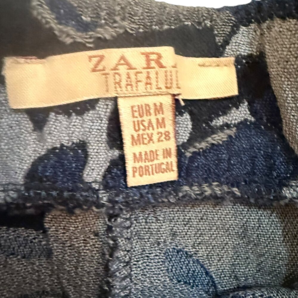 Zara mini skater skirt blue tones camouflage brocade size medium - Picture 6 of 7